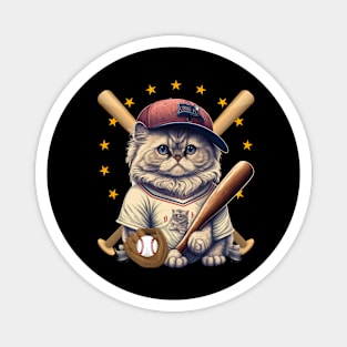 Cat playing baseball Funny Cat Sports for Boys funny cat baseball catcher cat pitcher first baseman Magnet